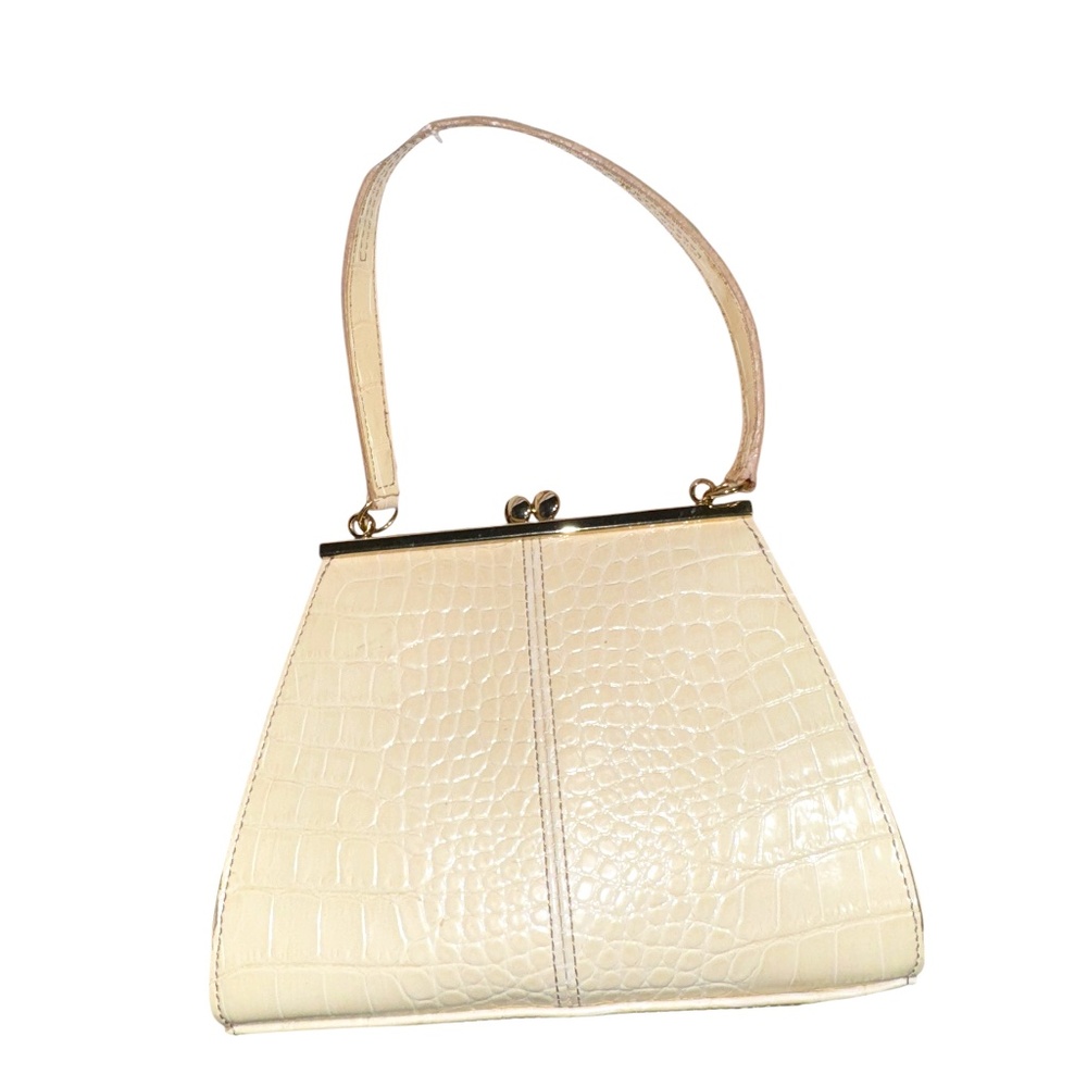 Vintage Liz Claiborne Mini Bag Bone Faux Leather  Classic Kiss Lock Faux Croc